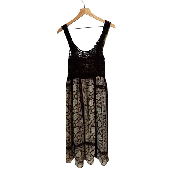 Zara Dresses & Skirts - Zara Y3K Chocolate Sleeveless Babydoll Maxi Dress Crochet Front Floral Size S